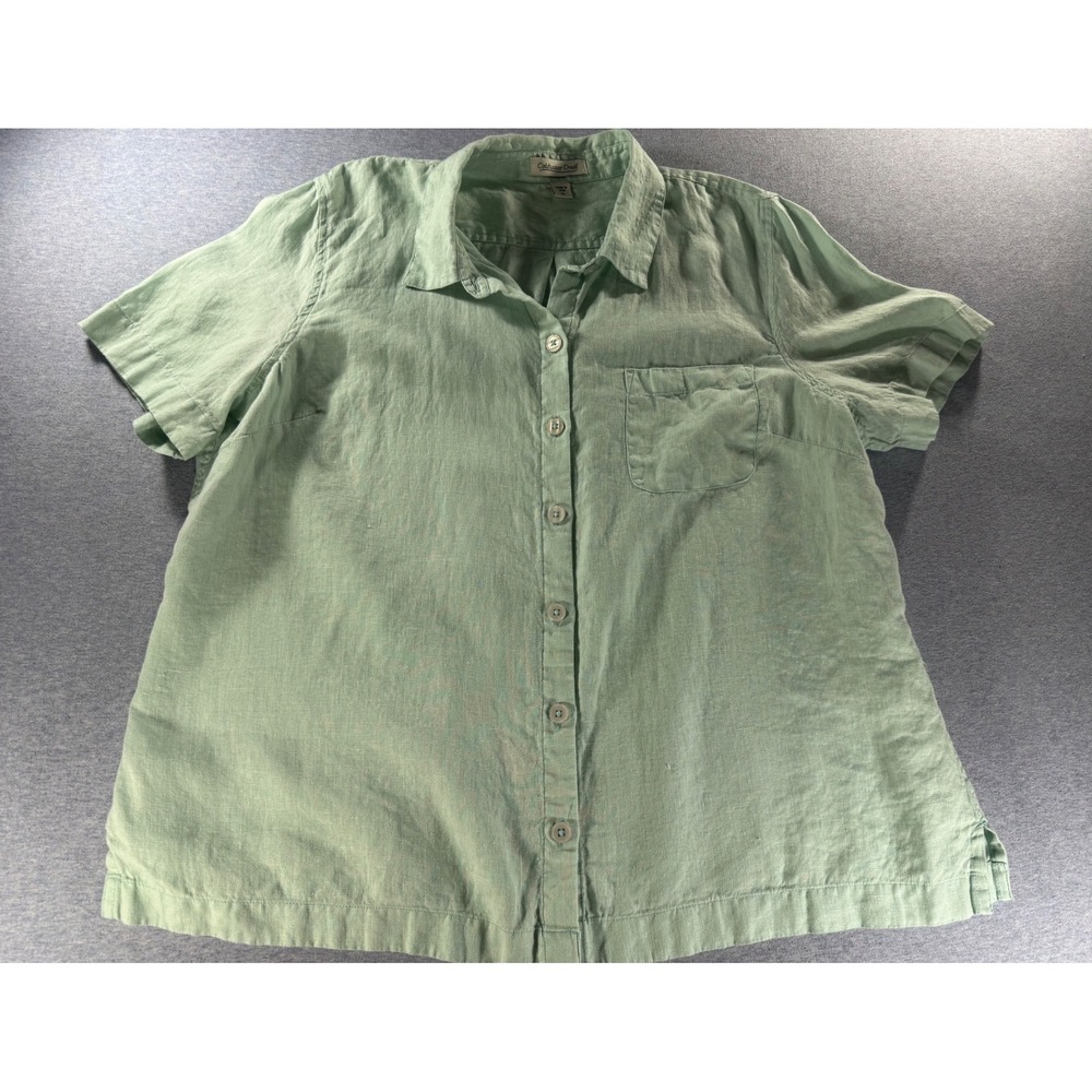 Coldwater Creek Womens XL Mint Green 100% Linen Short Sleeve Button Up Shirt